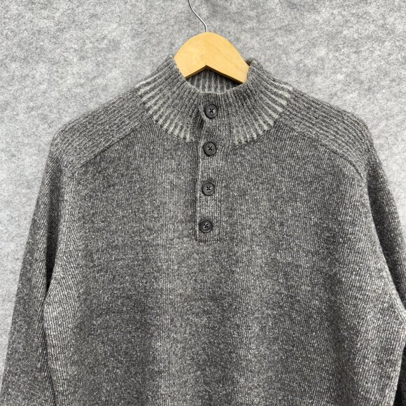 AQUA Bloomingdales Men's Long Sleeve Gray Knitted Button Sweater Mock Neck, XL - Picture 2 of 14